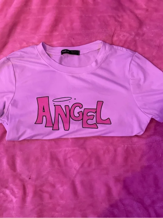 SHEIN Pink 'Angel' Graphic Cropped Tee - Picture 3 of 3